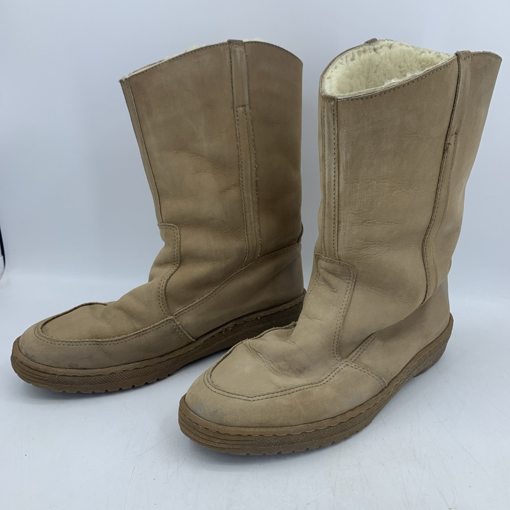 Vintage LL Bean Womens 12 Pull On Leather Boots Shearling Lined Work Warm Grunge